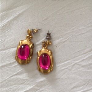 Vintage Elegant Gold tone and Pink Drop Earrings